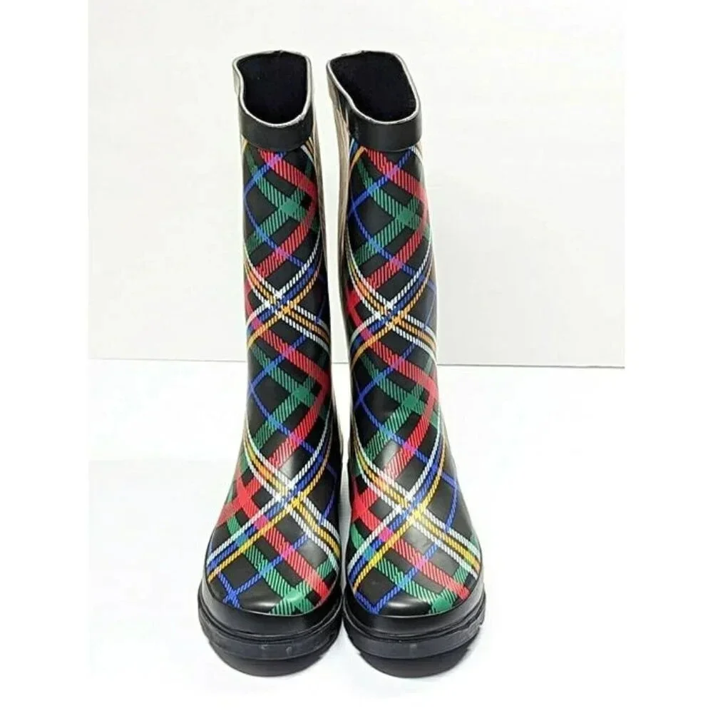 Sugar Raffle 4 Women's Waterproof Tall Rain Boots Plaid Size 9 M (MSRP $70)